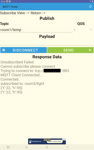 MQTT Tester Screen 2