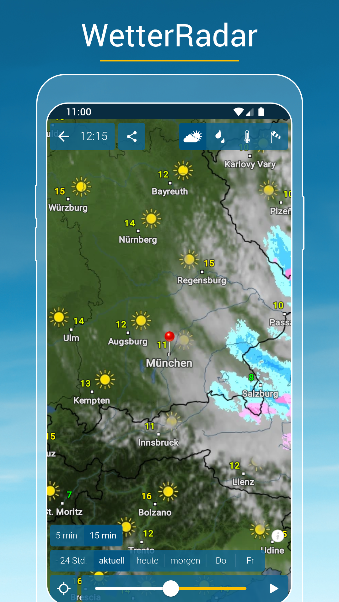 Android application RegenRadar mit Unwetterwarnung screenshort
