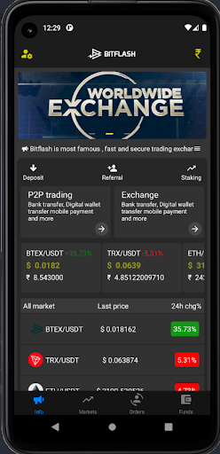Android application Bitflash Exchange screenshort