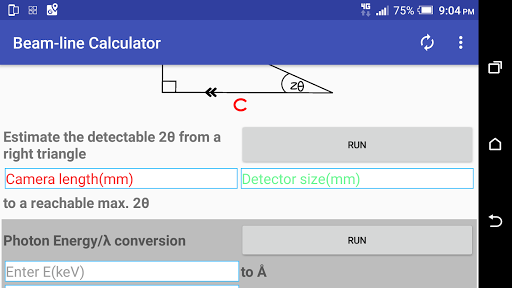 Beam-line Calculator HPXRD/XRF Screen 3