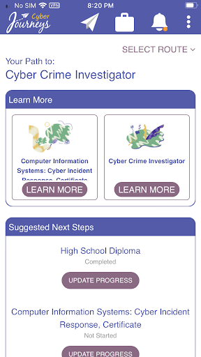 Android application Journeys Cyber screenshort