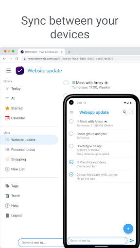 Screenshot of Reminders to do list and notes