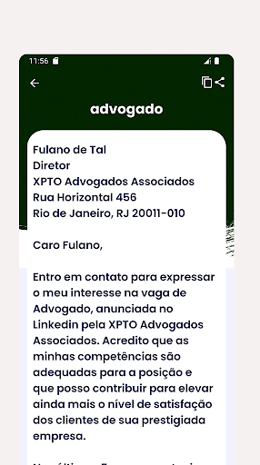 Carta de apresentação exemplos Screen 3