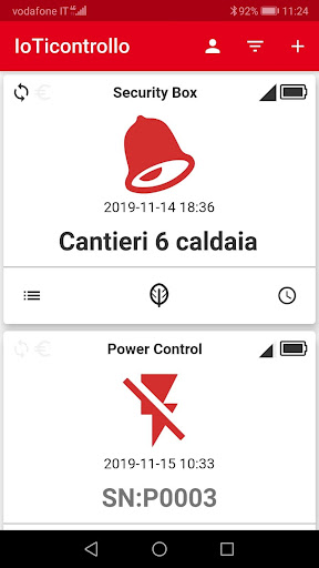 Android application IoTicontrollo screenshort