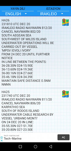 NAVTEX Broadcasts (TR & GR) Screen 2