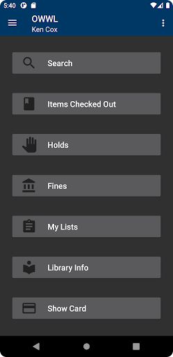 Android application OWWL Library System screenshort