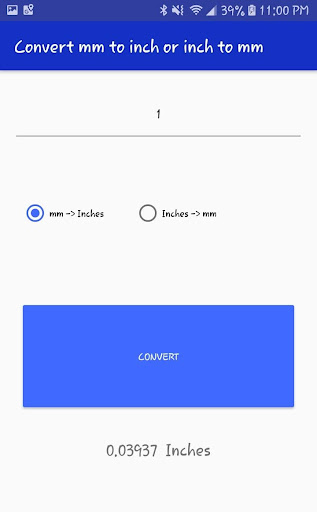 mm to Inch Converter Screen 2