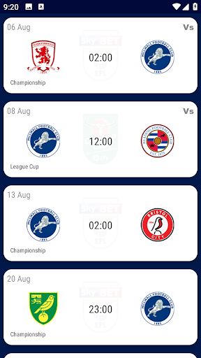 Android application Millwall FC Fan App screenshort