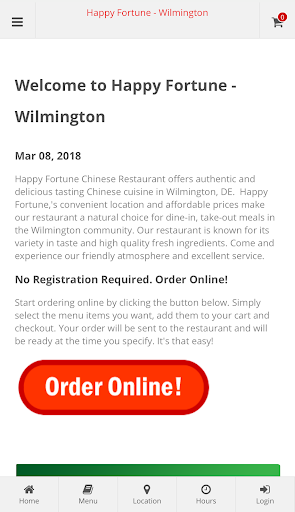 Android application Happy Fortune Wilmington Order screenshort