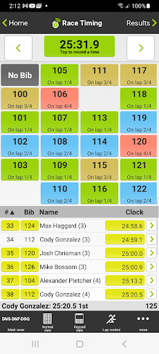 Screenshot of Webscorer Race & Lap Timer