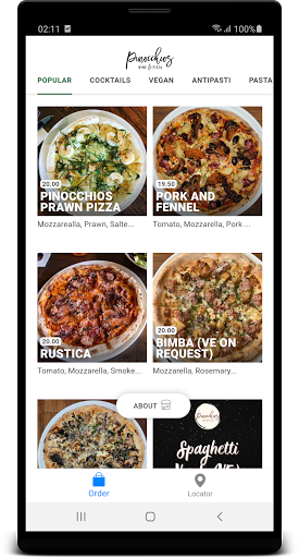 Android application Pinocchios Wine & Pizza Bar screenshort