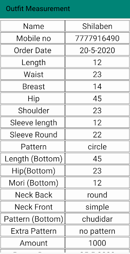 Outfit Measurement Screen 2