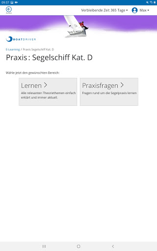 Android application BoatDriver Praxis Segelschiff screenshort