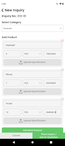 LineupBizz B2B Quote, Inquiry Screen 2