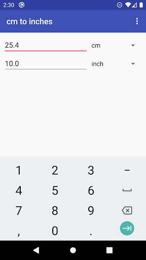 cm to inch Screen 2