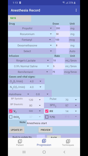 Anesthesia Record Screen 2