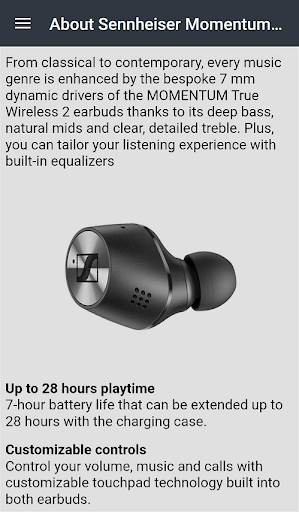 Android application Sennheiser Momentum TW2 Guide screenshort