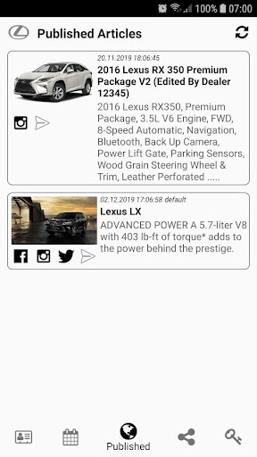 Android application Lexus Social Publishing By Sim screenshort