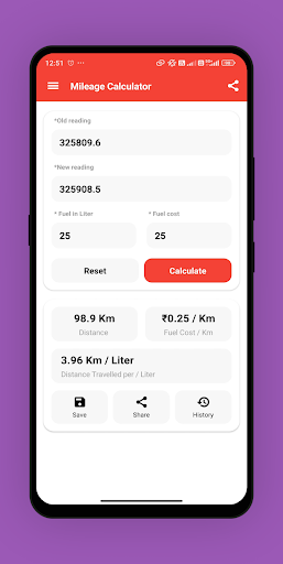 Mileage Calculator by meter Screen 2