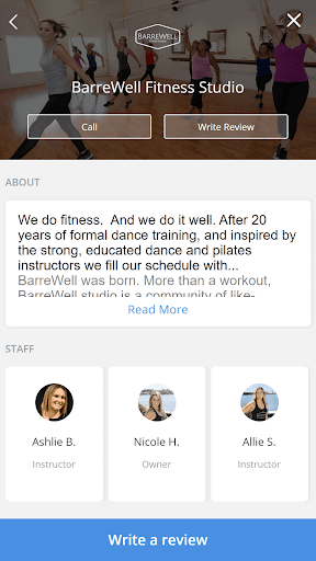 Android application BarreWell Fitness Studio screenshort