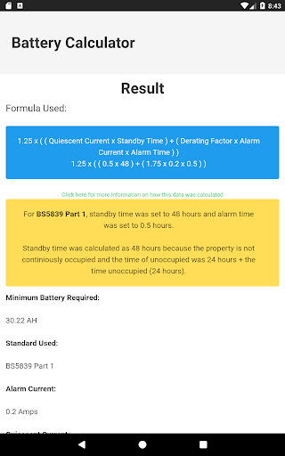 Fire Alarm Battery Calcuator Screen 3