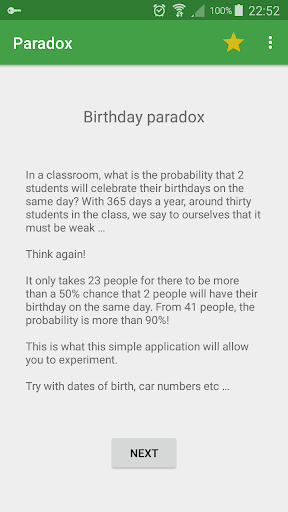 Android application Birthday Paradox screenshort