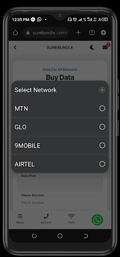 Android application Sure Bundle - Airtime, Data, screenshort