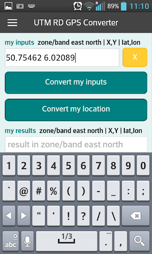 UTM RD GPS converter Screenshot