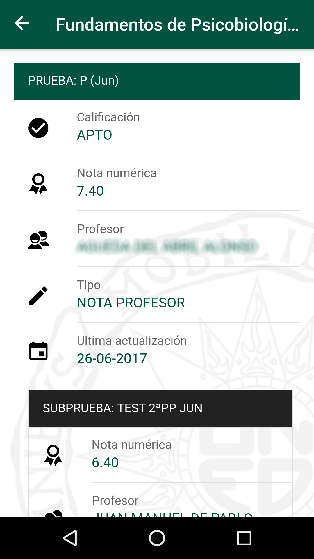 Android application Calificaciones screenshort