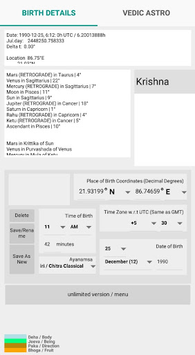 Astral Vision Narayana Dasha * Screen 2