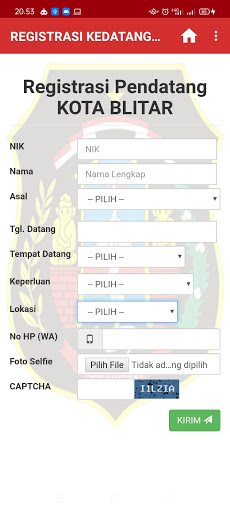 Android application REGISTRASI KEDATANGAN screenshort