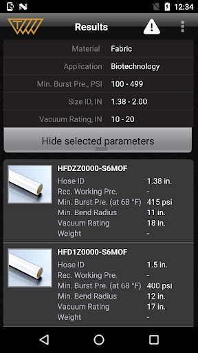 Screenshot of Tubing & Hose Selector