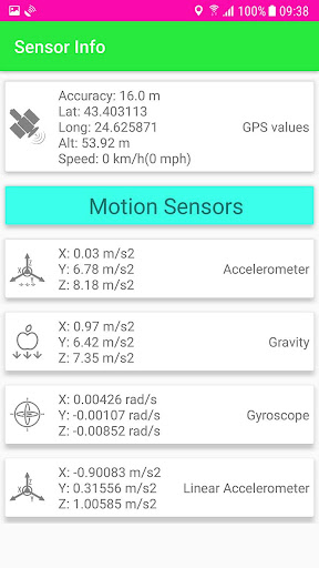 Sensor Info and Device Hardwar Screen 2