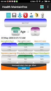Health Maintain cardio recordings,E numbers,Calcs Screenshot