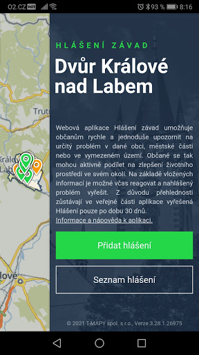 Android application Hlášení závad screenshort