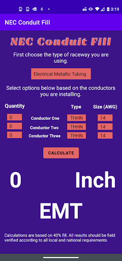 NEC Conduit Fill Calculator