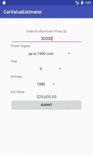 Android application Car Value Estimator screenshort