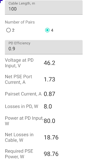 PoE Calculator Screen 2