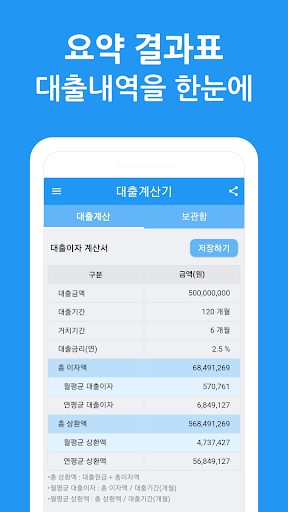 대출 계산기 - 대출이자 계산, 상환스케줄 저장 관리 Screen 2