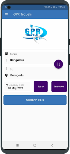 Android application GPR Travels - Bus Booking screenshort