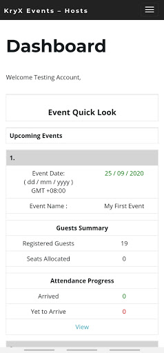KryX Events Registration Screen 2