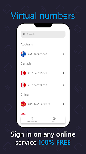 Android application SMS Receiver - virtual numbers screenshort