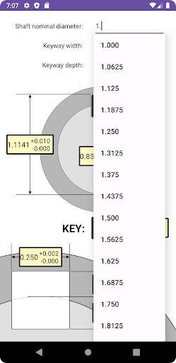 Keyway & Tolerances Calculator Screen 3