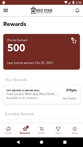 Red Star Coffee Rewards Screen 2