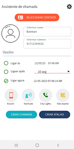 Android application Chamada falsa screenshort