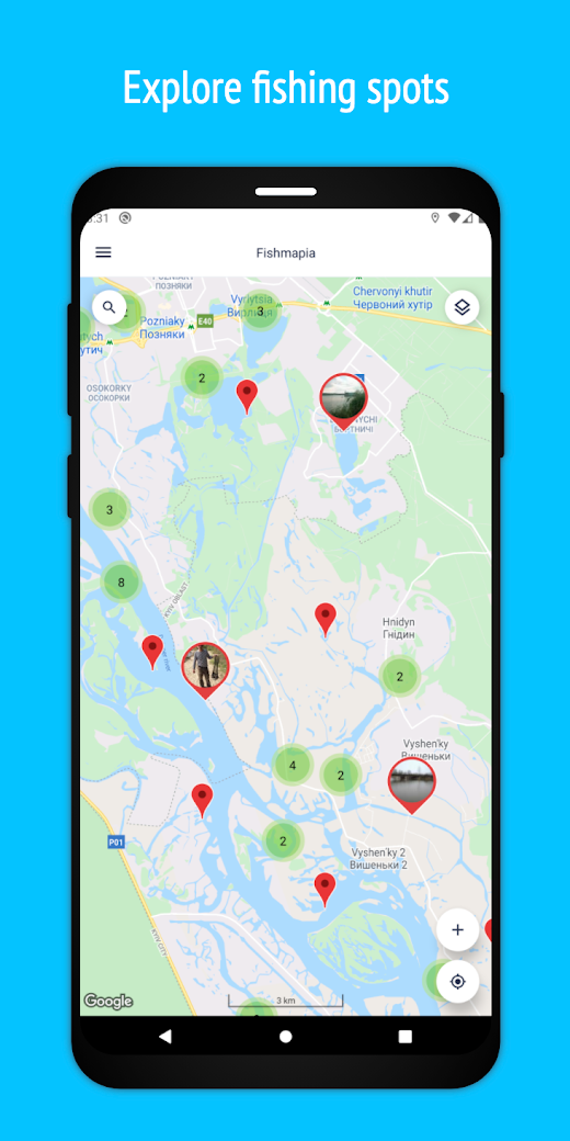 Android application Fishmapia: fishing spots screenshot