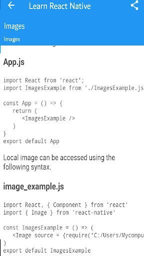 Android application Learn React Native screenshort