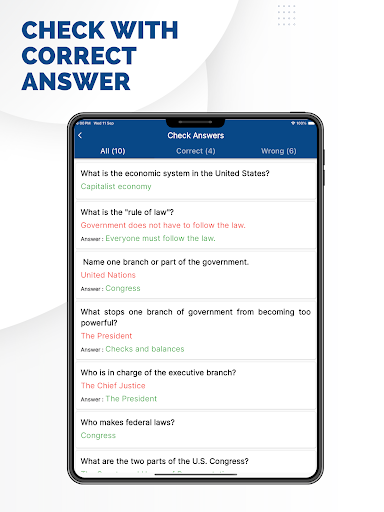 Screenshot of US Citizenship Test - 2024