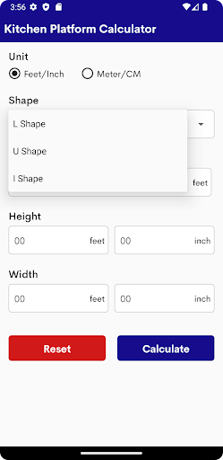 Android application Kitchen Platform Calculator screenshort