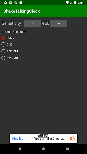 Android application Shake Talking Clock screenshort